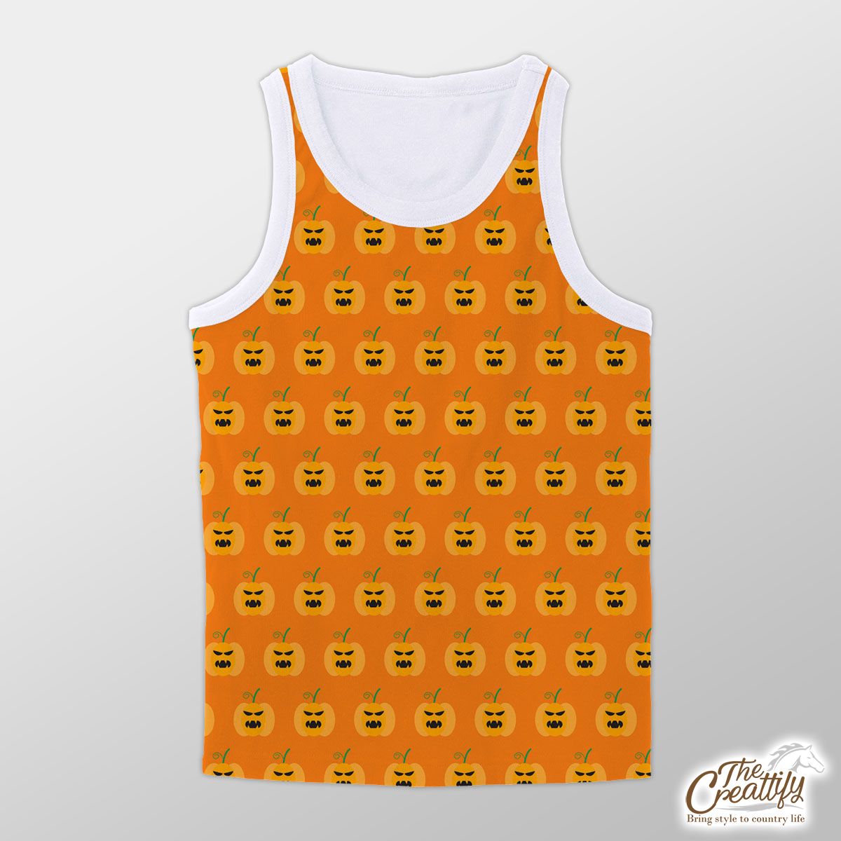 Scary Pumpkin Faces On Halloween Background Unisex Tank Top