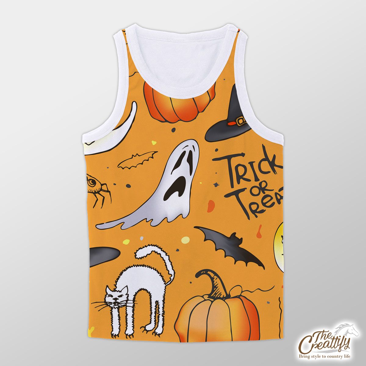 Trick or Treat Halloween Pumpkin Jack O Lantern and Boo Unisex Tank Top