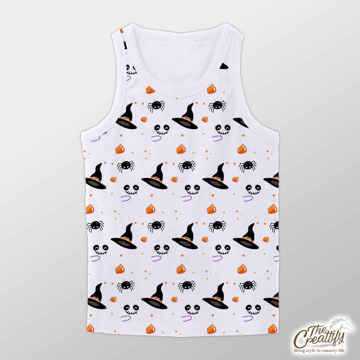 Witch Hat and Spider, Halloween Scary With Boo White Unisex Tank Top