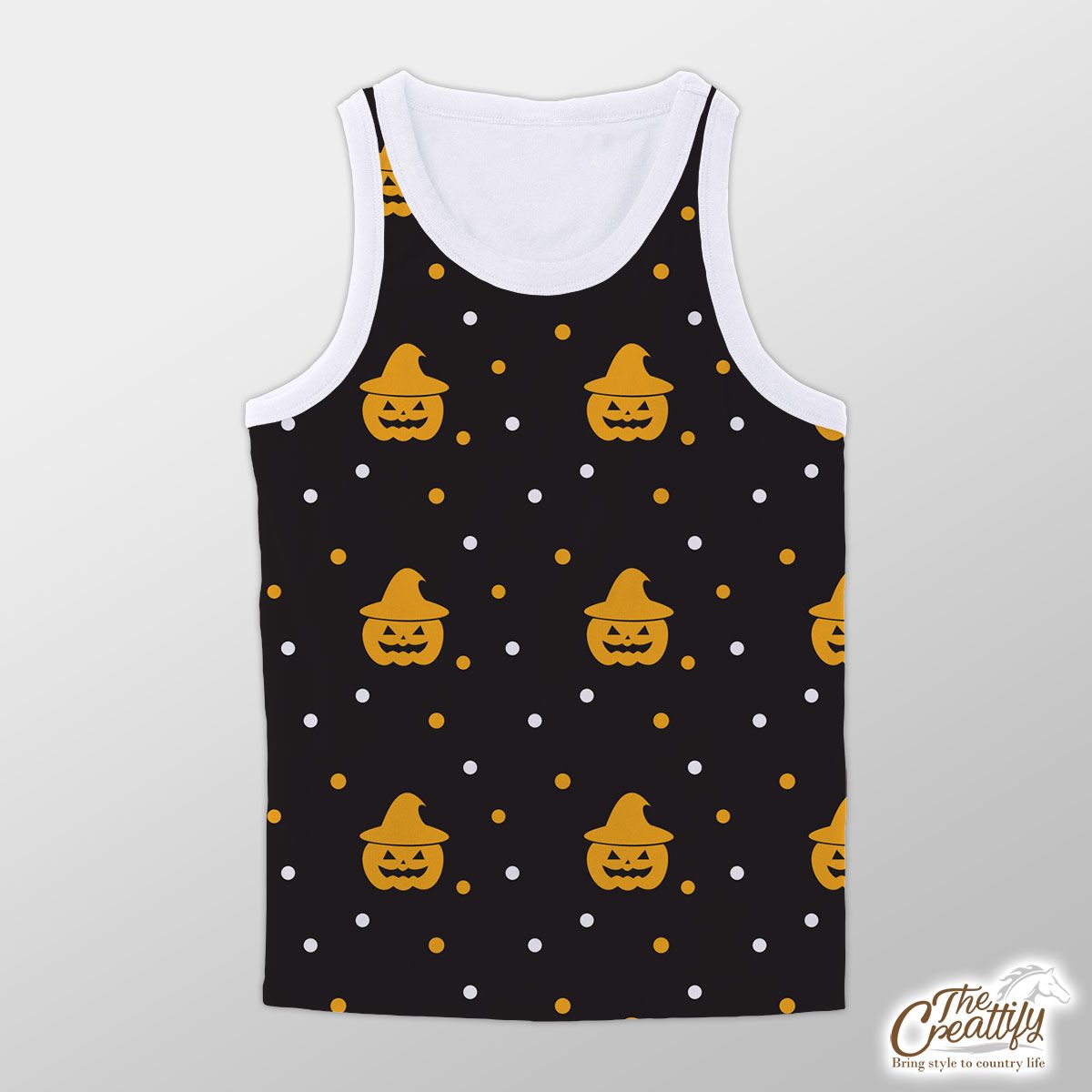Yellow pumpkin with witch hat Halloween Unisex Tank Top