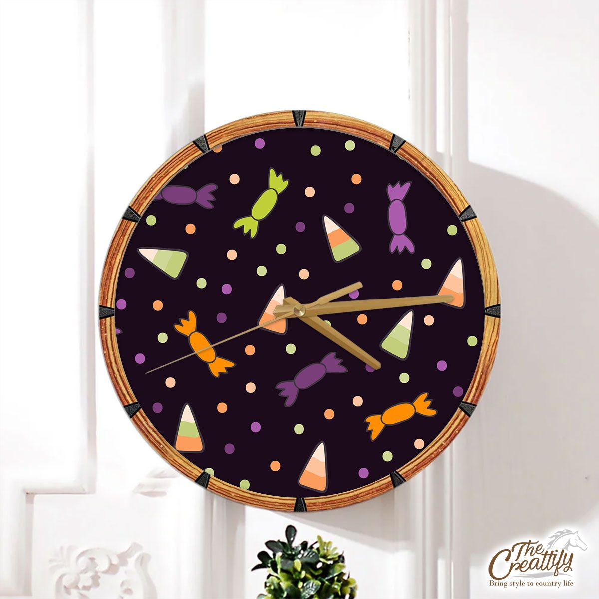 Black Halloween Candy Seamless Pattern Wall Clock