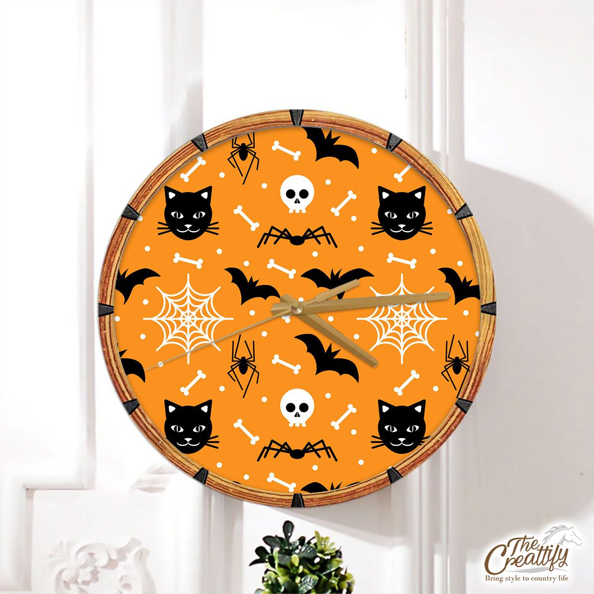 Cute Halloween Ghost  With Cat and Bat Wall Clock