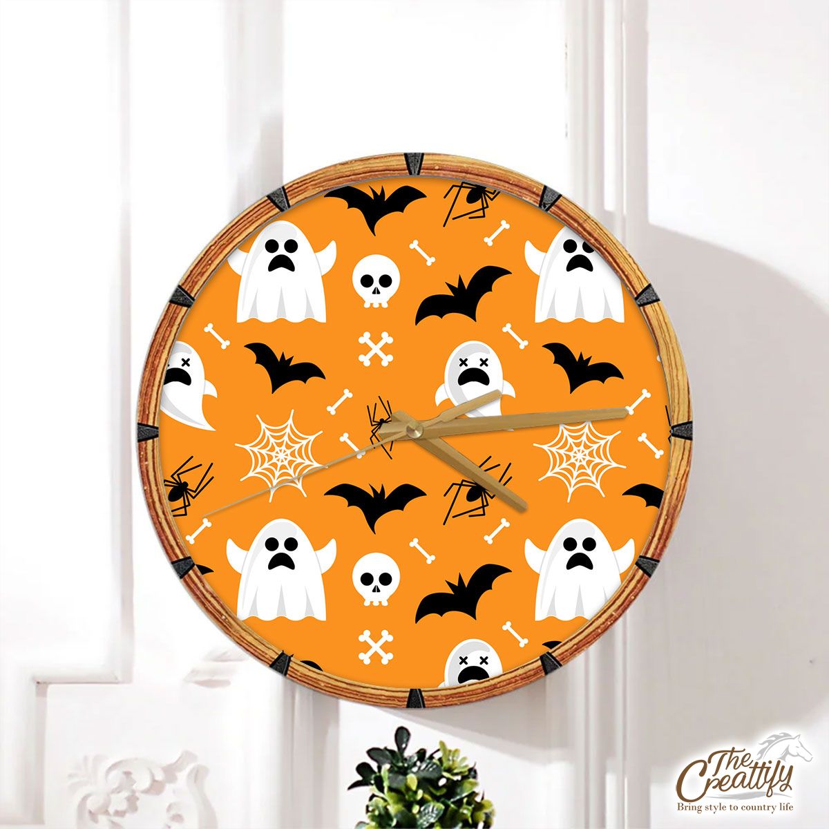 Cute Halloween Ghost Boo and Bat Wall Clock