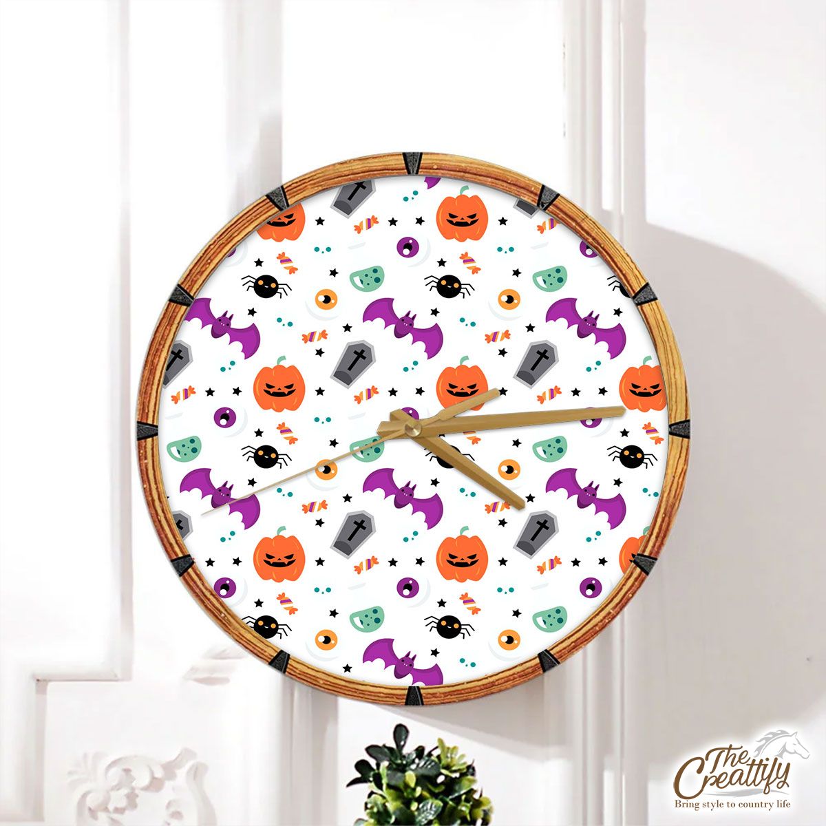 Cute Halloween Pumpkin Face, Jack O Lantern, Halloween Skeleton, Wicked Witches, Spider Wall Clock