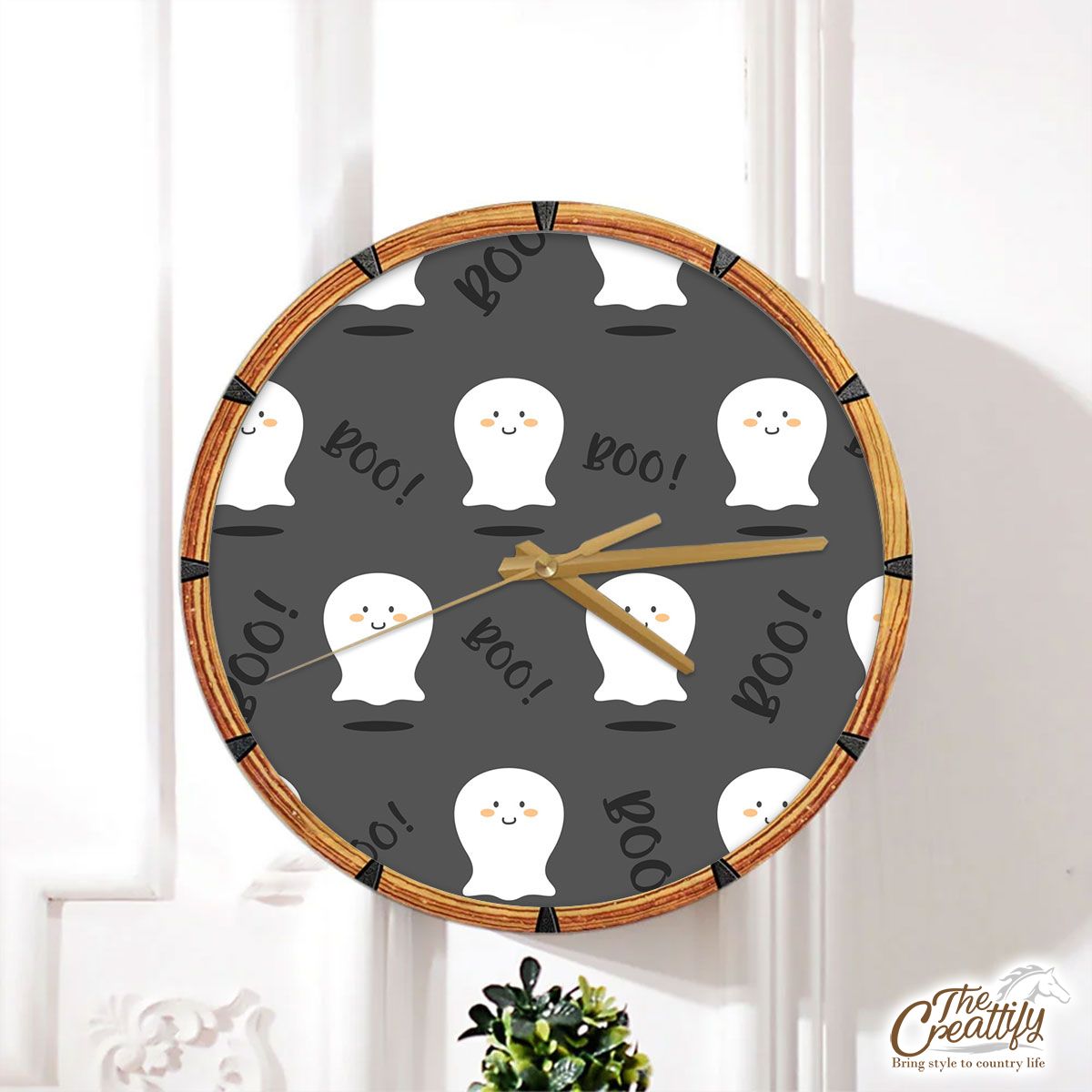 Cute and Funny White Boo Ghost Halloween Wall Clock