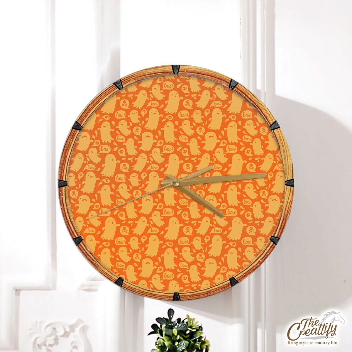 Cute and Funny Yellow Boo Ghost Halloween Wall Clock