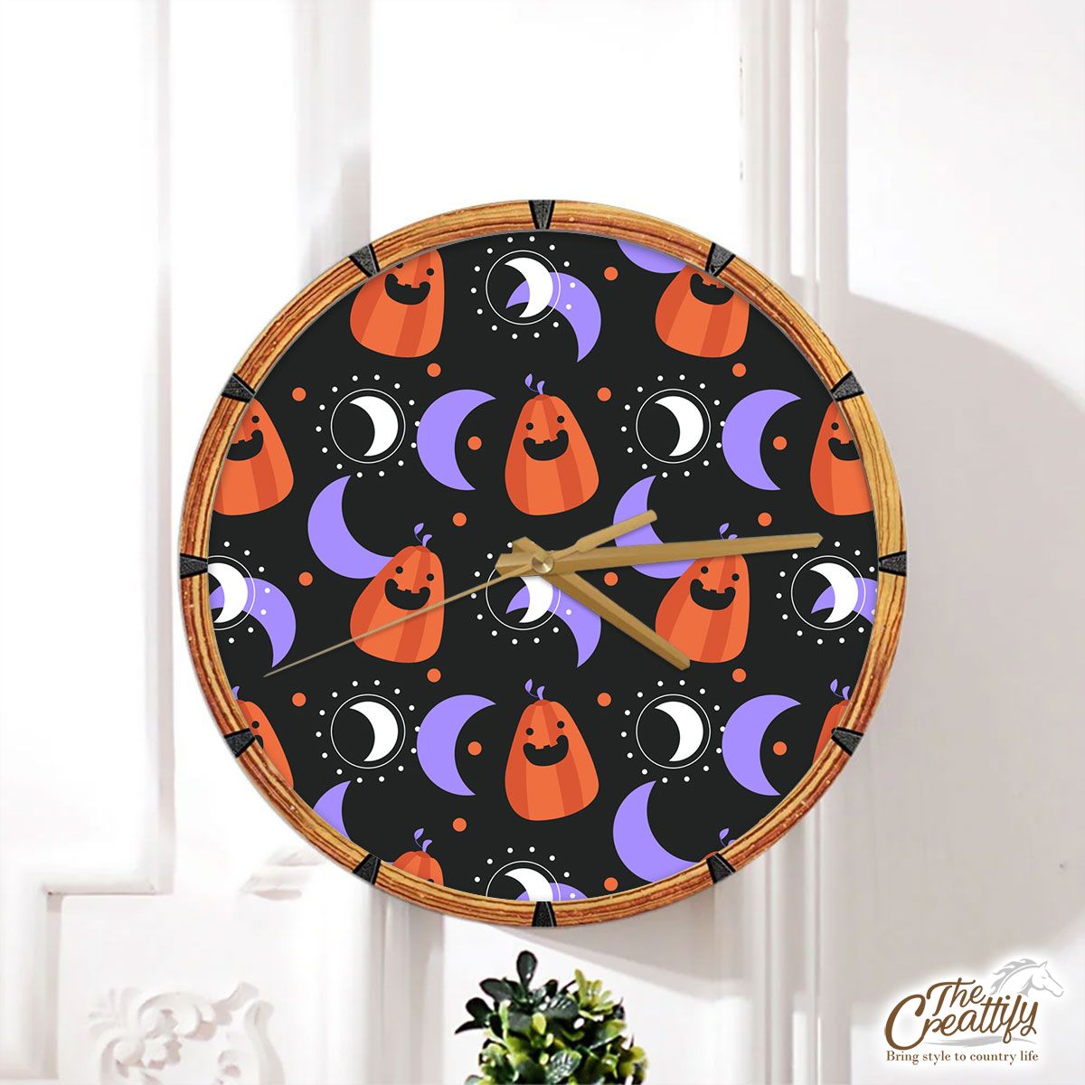 Funny Pumpkin Carving With Crescent Moon Halloween Wall Clock