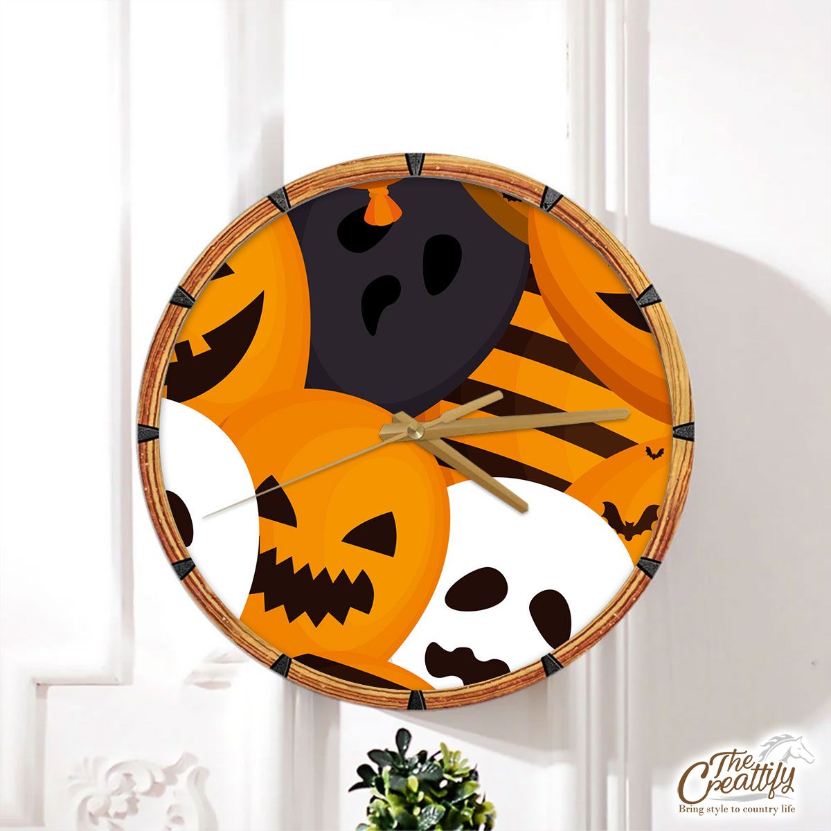 Halloween Balloons With Scary Faces Wall Clock