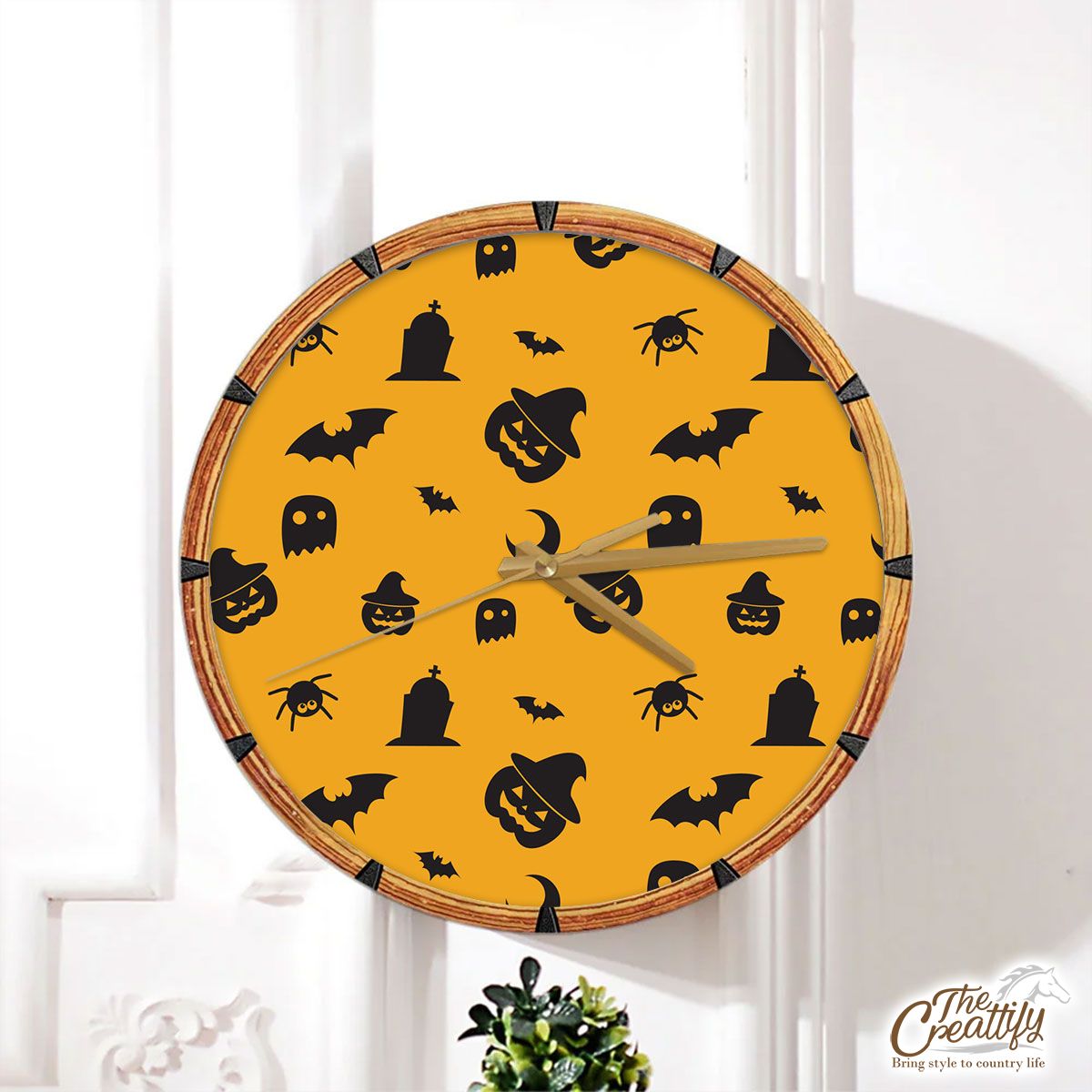 Halloween Bat, Pumpkin, Spider, Jack O Lantern Wall Clock