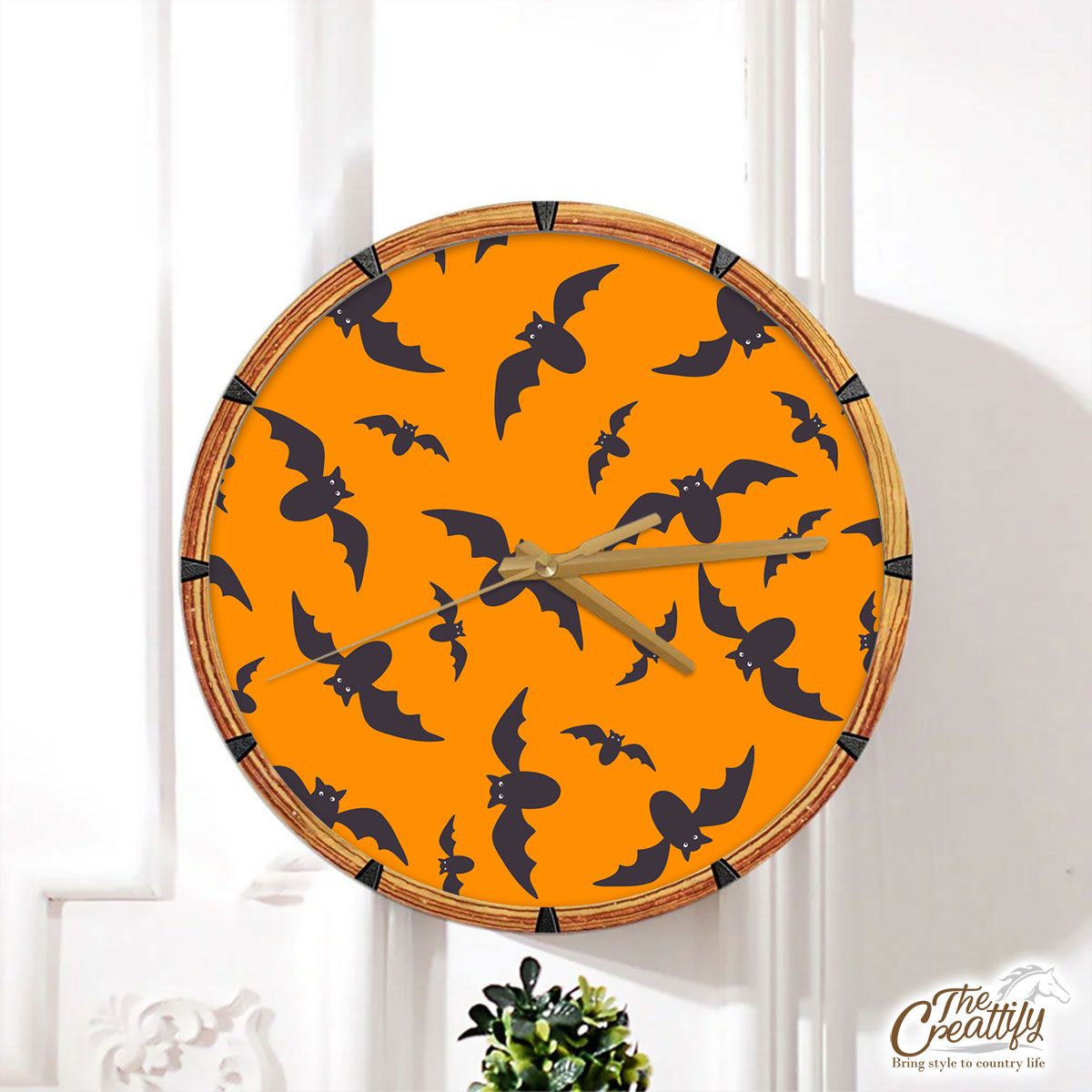 Halloween Bats Seamless Pattern Wall Clock
