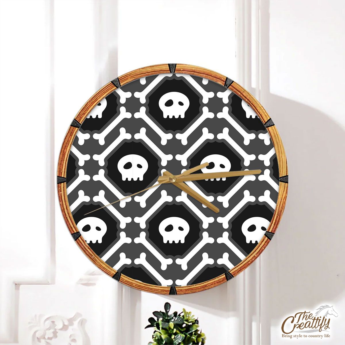 Halloween Boo Black Ghost With Bones Wall Clock