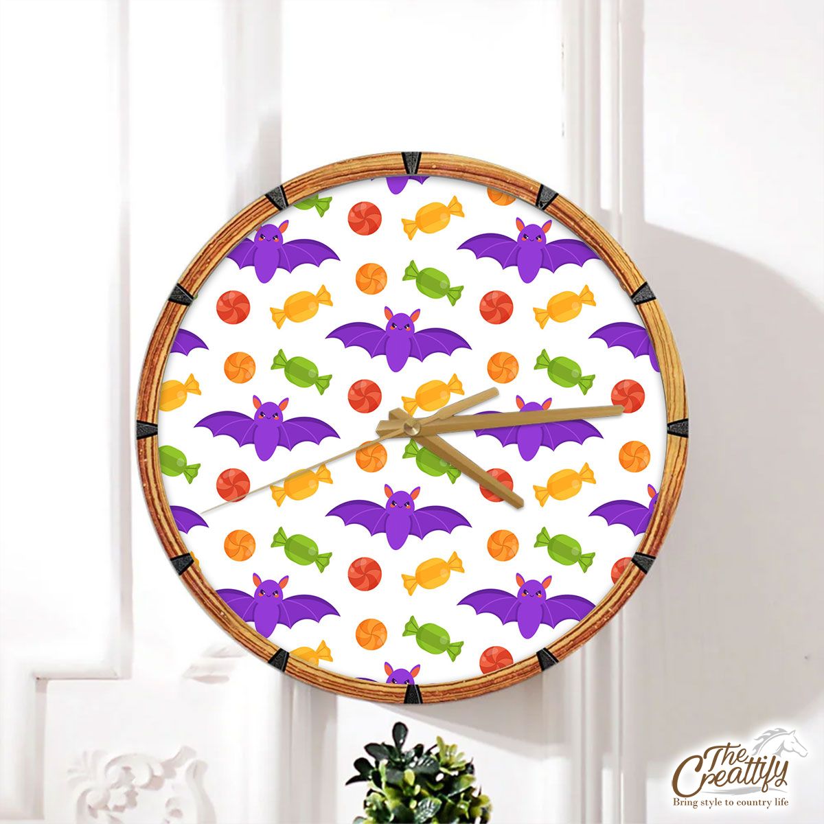 Halloween Cand and Bats Wall Clock