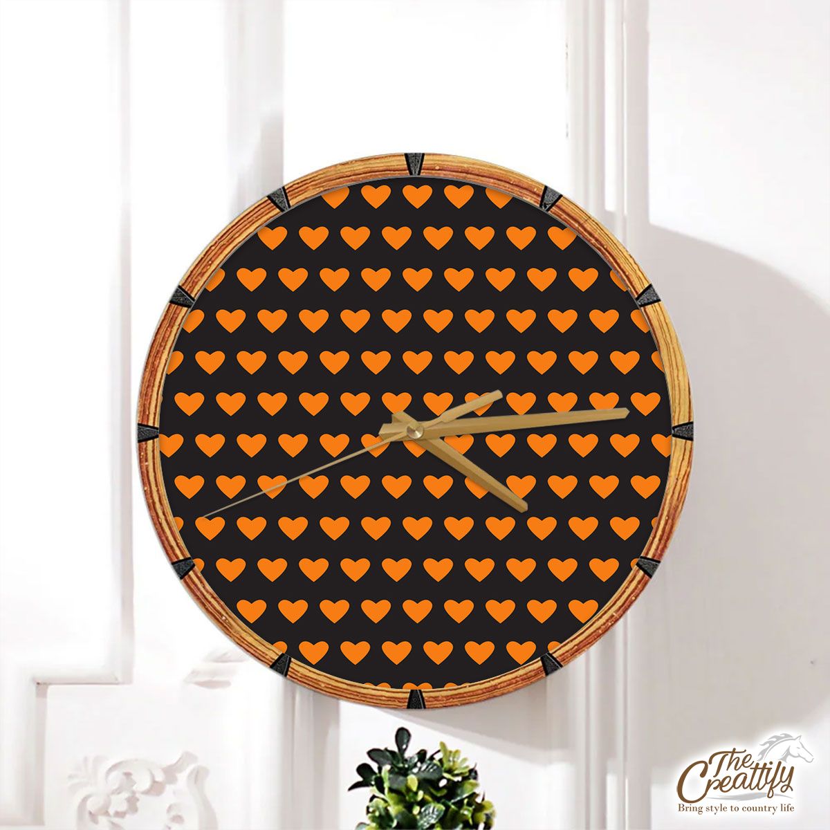 Halloween Orange Heart Seamless Pattern Wall Clock