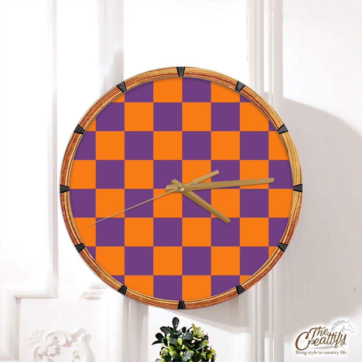 Halloween Orange and Purple Square Seamless Pattern Wall Clock