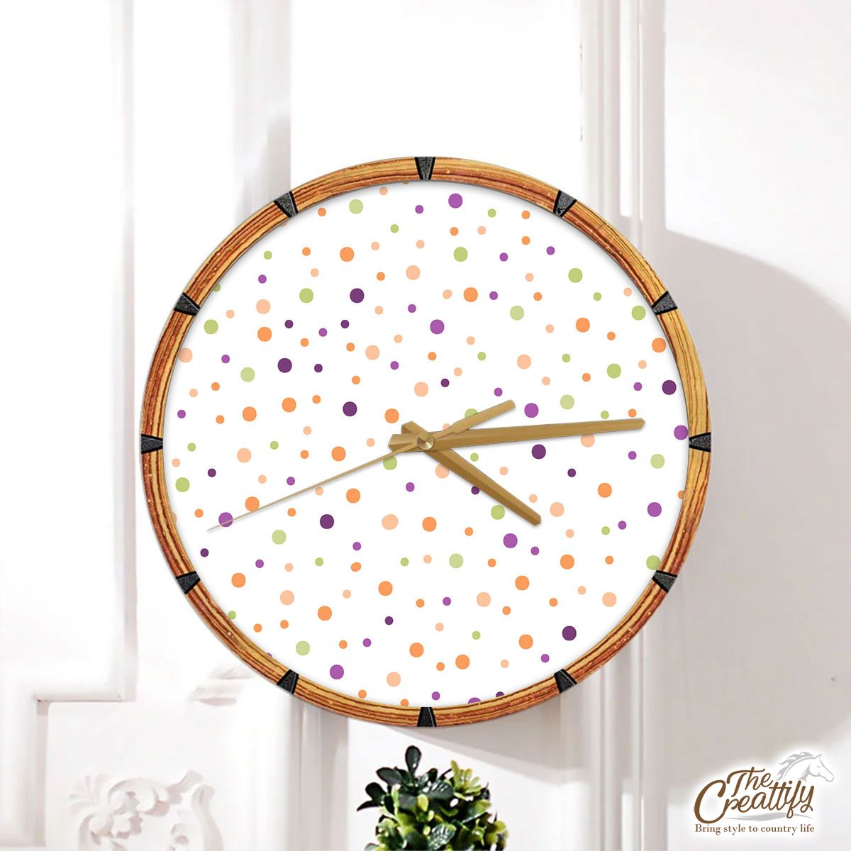 Halloween Polka Dot Geometric Seamless Pattern Wall Clock