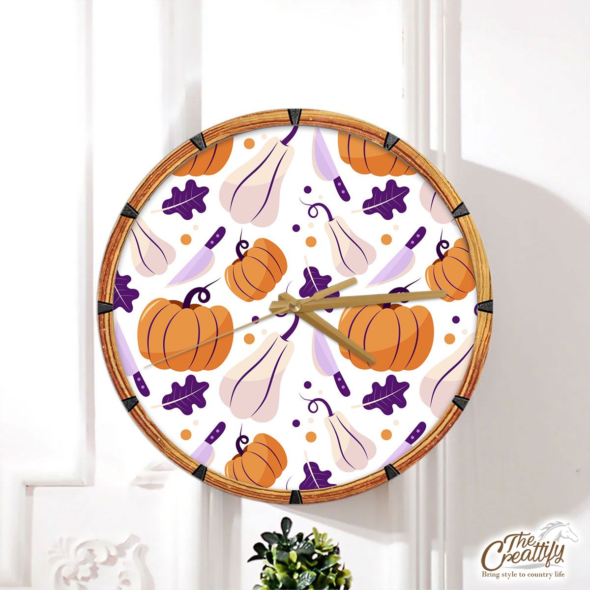 Halloween Scary With Cute Pumpkin, Jack O Lantern White Wall Clock