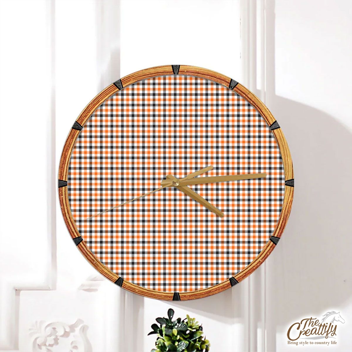 Red And Black Plaid Pattern Halloween Wall Clock
