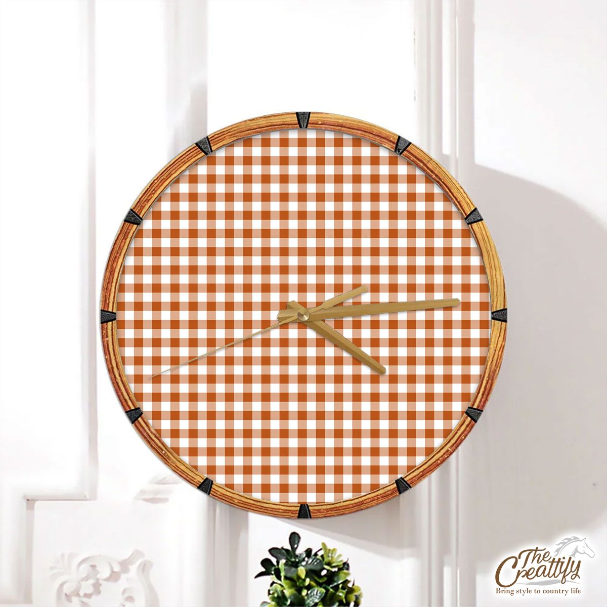 Red And White Plaid Pattern Halloween Wall Clock