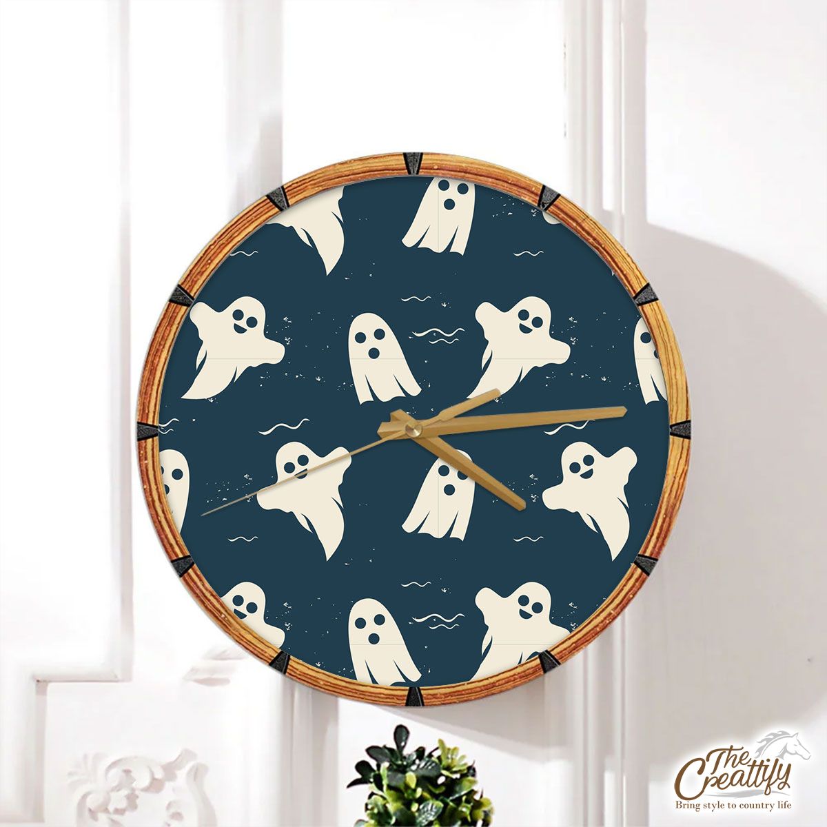 Scary Halloween Ghosts Seamless Pattern Blue Boo Wall Clock