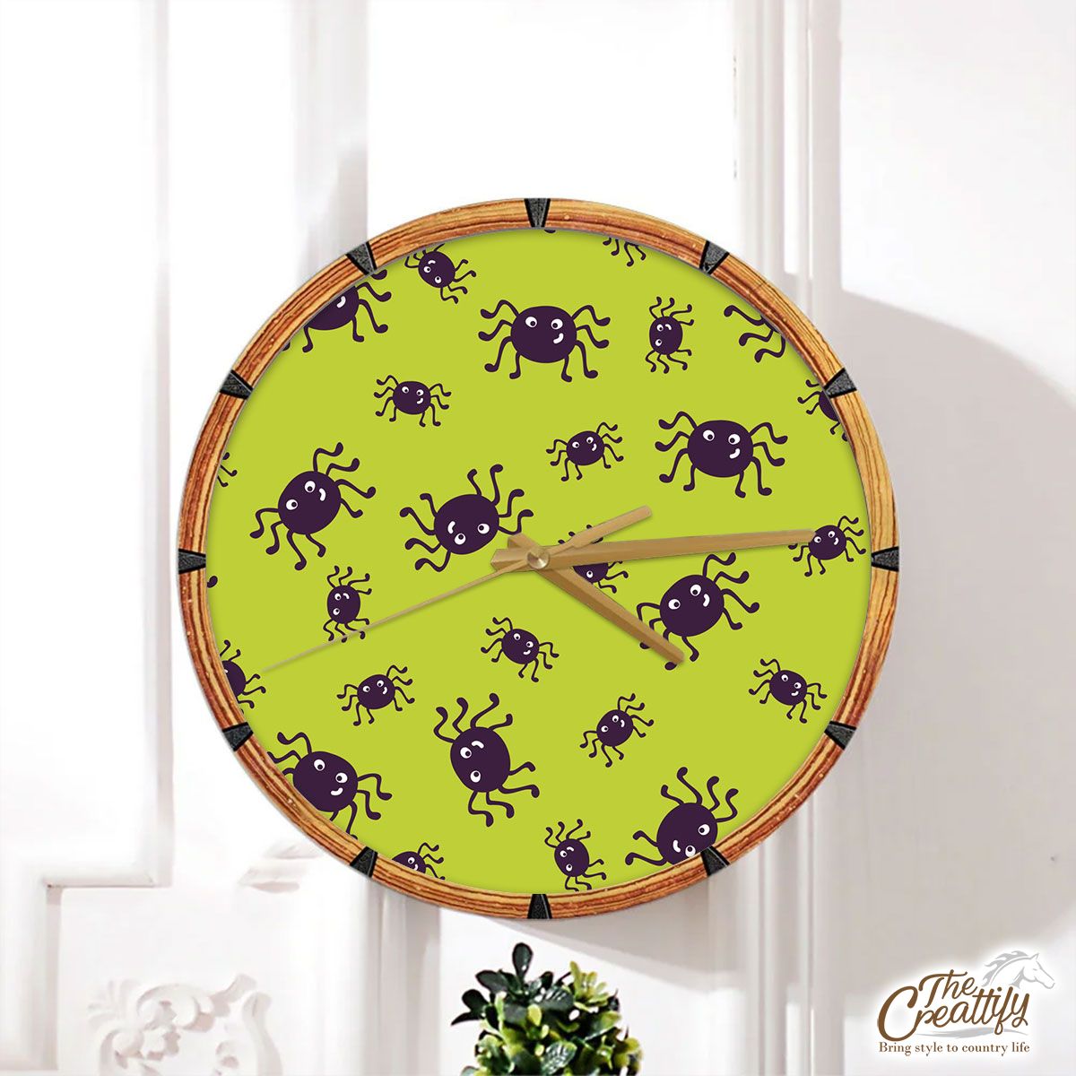 Scary Halloween Spider Seamless Pattern Wall Clock