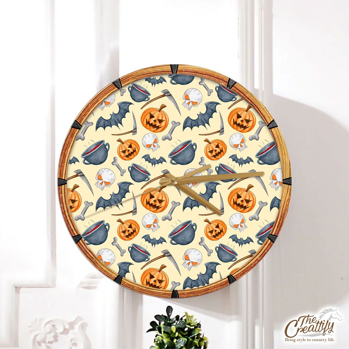 Scary Pumpkin Face On The Spooky Background Halloween Wall Clock