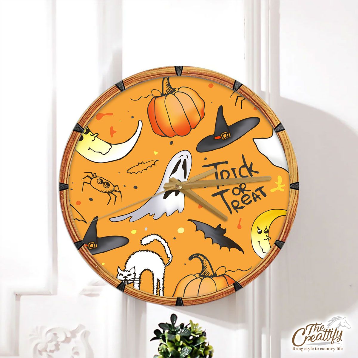Trick or Treat Halloween Pumpkin Jack O Lantern and Boo Wall Clock