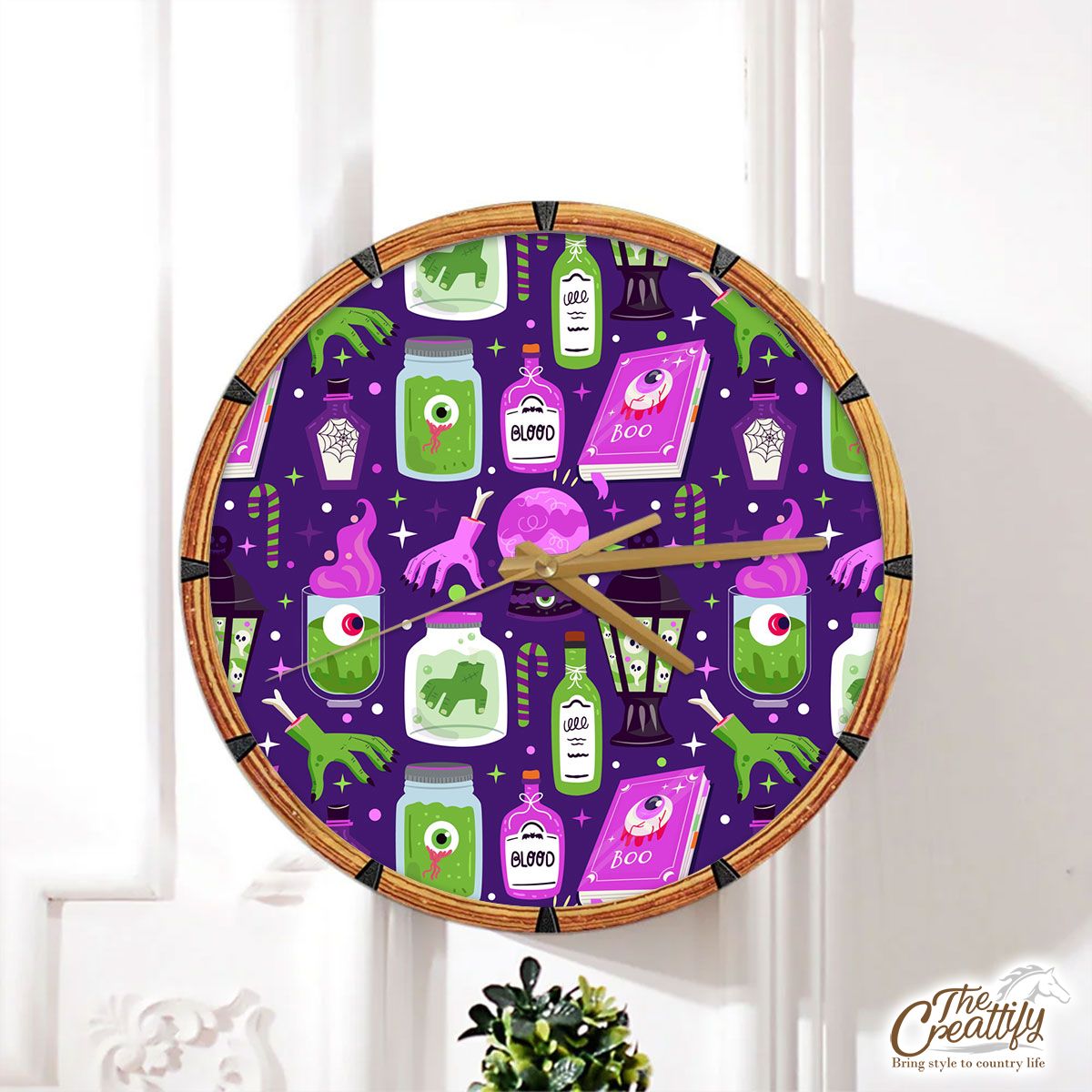 Witch Potions, Creepy Hand, Blood, Wicked Witches Dark Halloween Wall Clock
