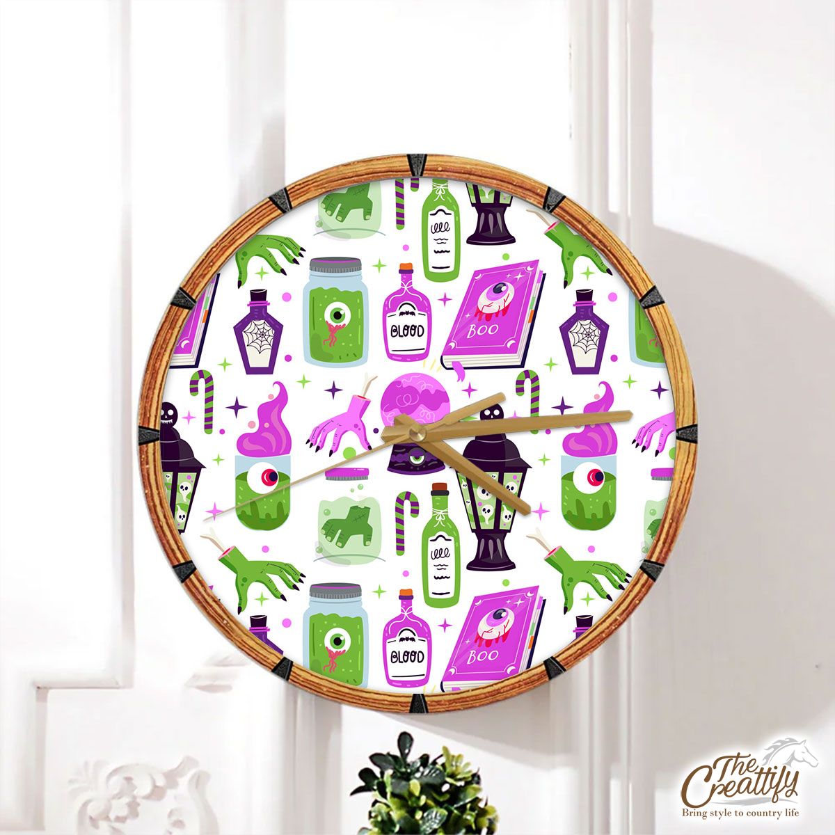 Witch Potions, Creepy Hand, Blood, Wicked Witches Light Halloween Wall Clock