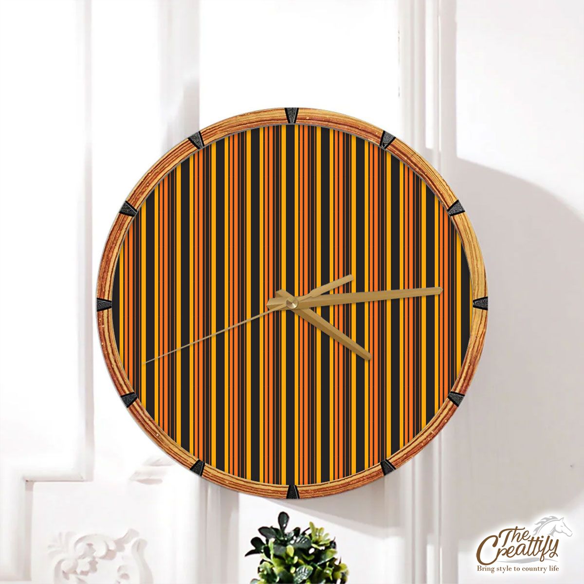 Yellow And Orange Stripes In Halloween Theme Wall Clock