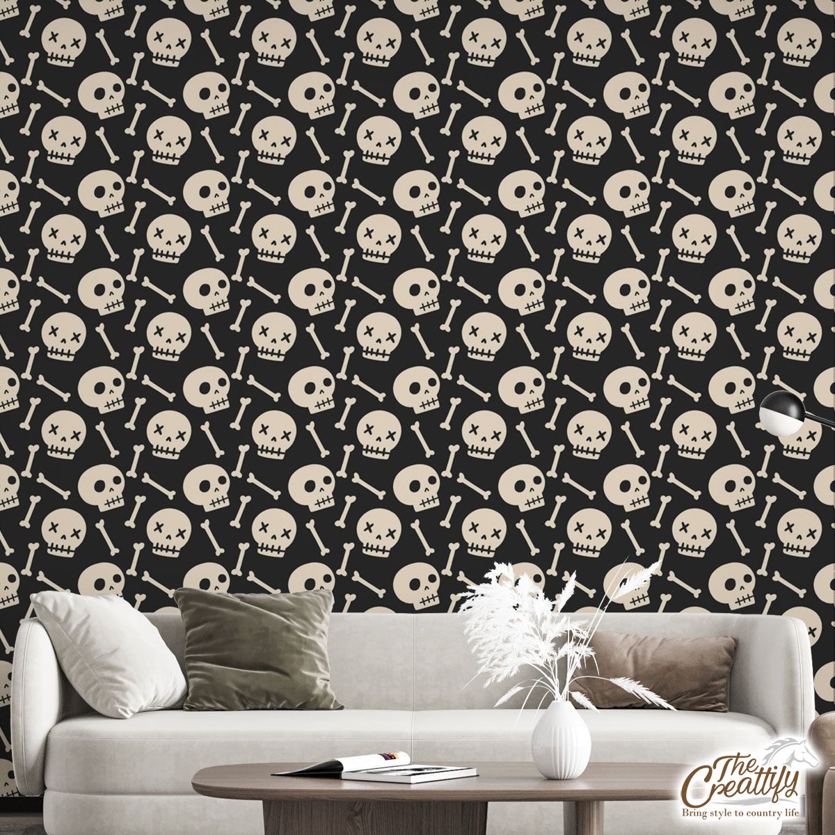 Black And White Halloween Skull And Bones Wall Mural