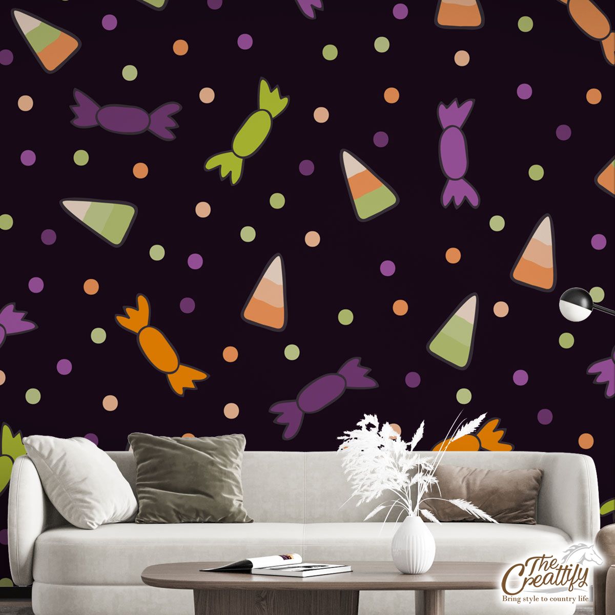 Black Halloween Candy Seamless Pattern Wall Mural