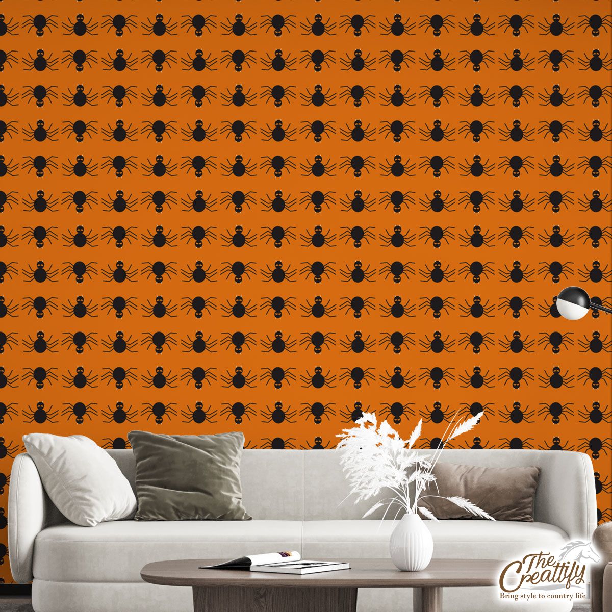 Black Spider On Halloween Background Wall Mural