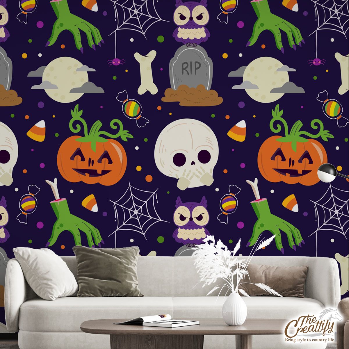 Creepy Hand, Skull and Tombstone, Halloween Horror Nights Dark Wall Mural