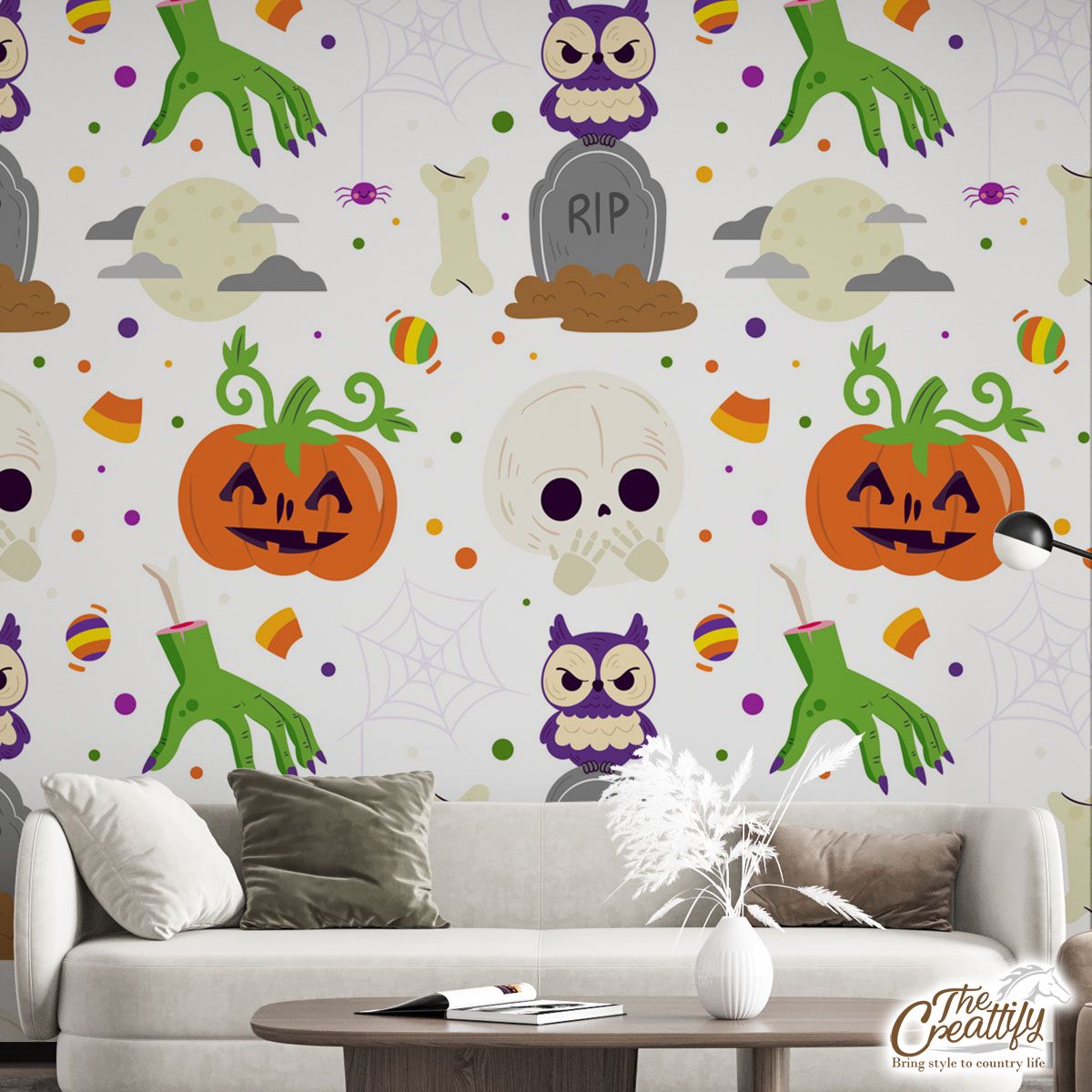 Creepy Hand, Skull and Tombstone, Halloween Horror Nights Light Wall Mural