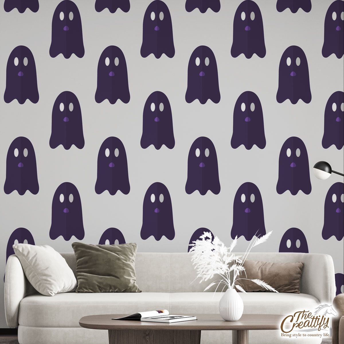 Cute And Funny Purple Boo Ghost Halloween Wall Mural