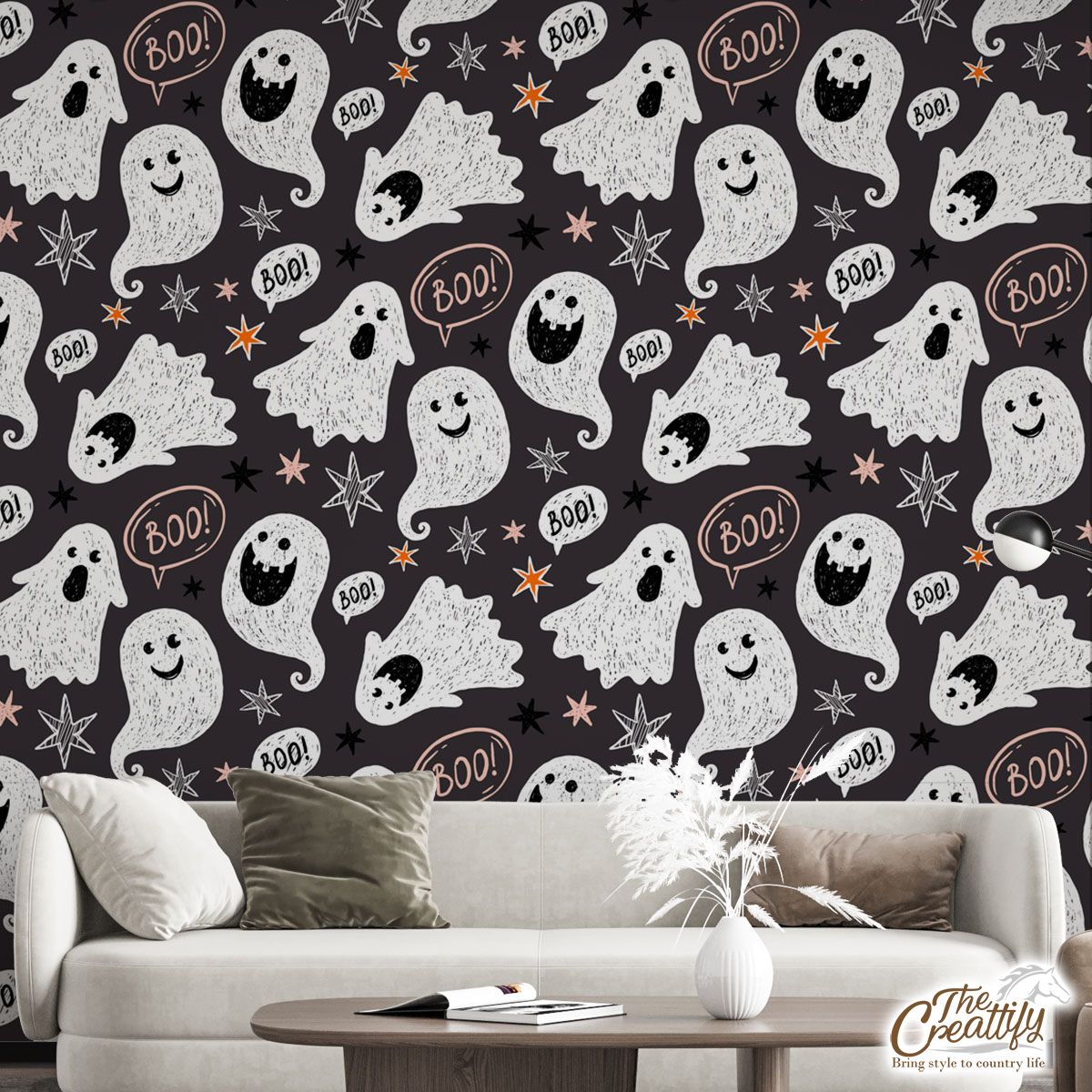 Cute Ghost On The Halloween Background Wall Mural
