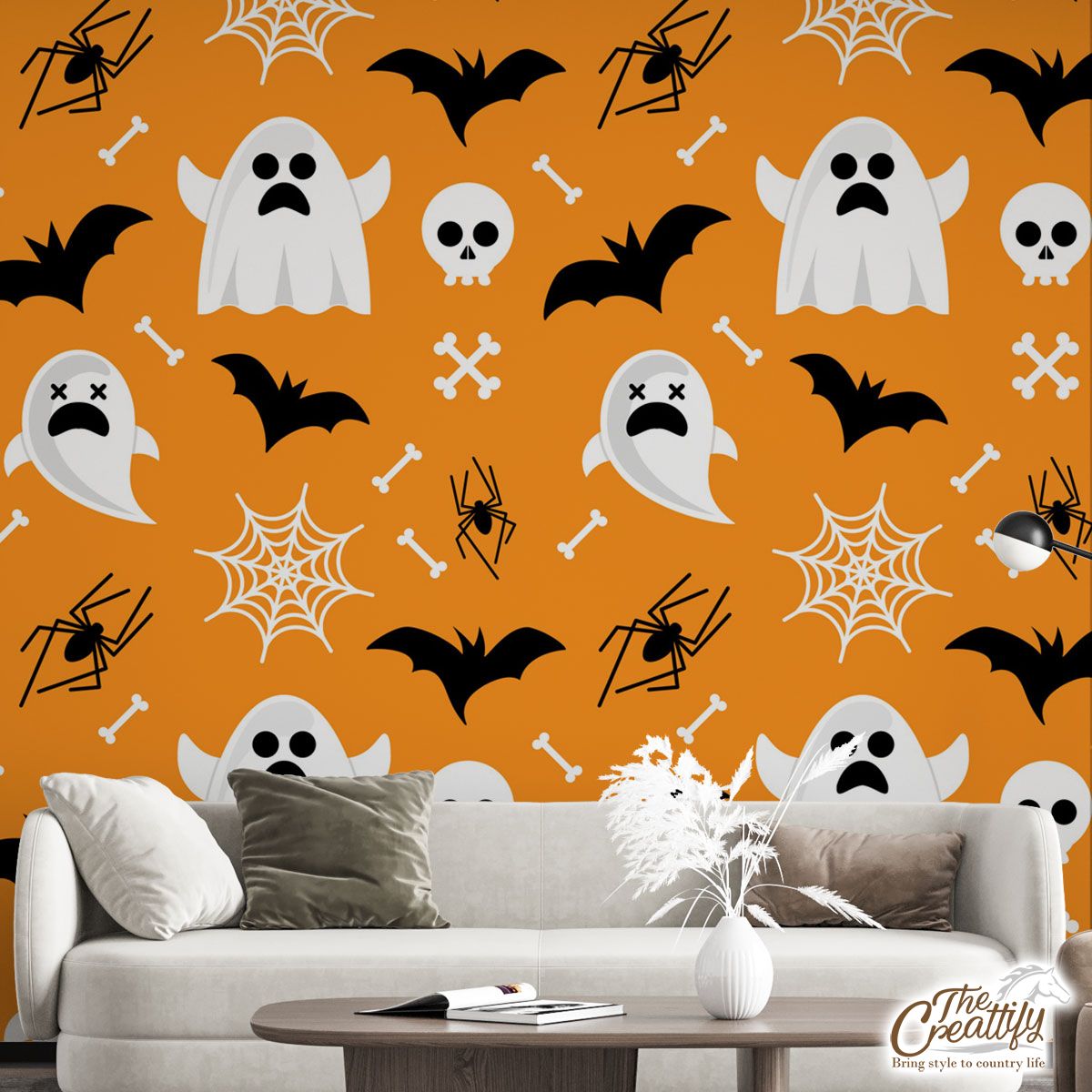 Cute Halloween Ghost Boo and Bat Wall Mural