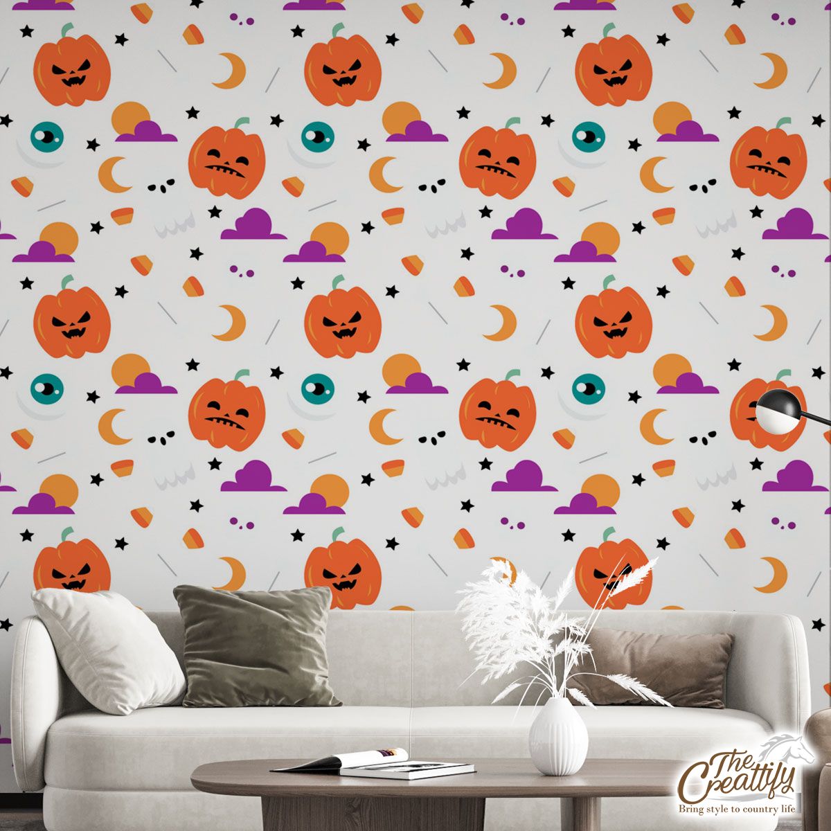 Cute Halloween Pumpkin Face, Jack O Lantern, Boo Ghost Wall Mural