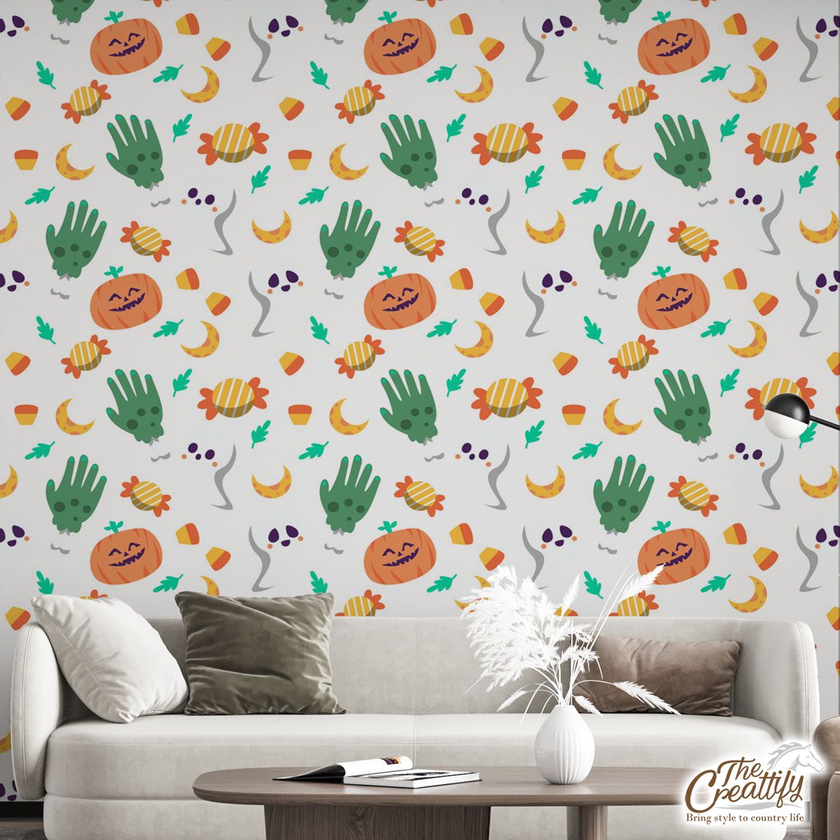 Cute Halloween Pumpkin Face, Jack O Lantern, Halloween Skeleton, Candy Wall Mural