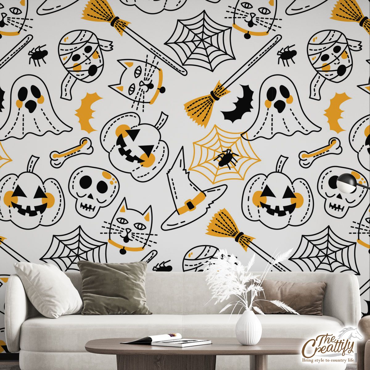 Cute Halloween Pumpkin Face, Jack O Lantern, Halloween Skeleton, Wicked Witches, Black Cat Wall Mural
