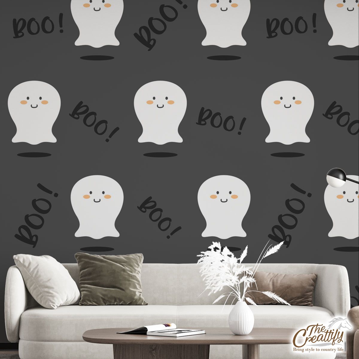 Cute and Funny White Boo Ghost Halloween Wall Mural