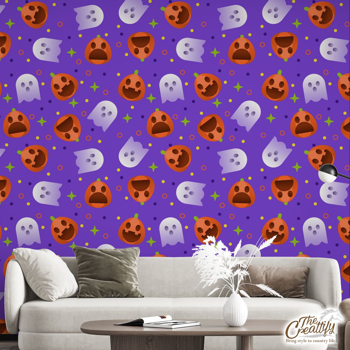 Funny Halloween Pumpkin Face, Jack O Lantern, Boo Ghost Wall Mural