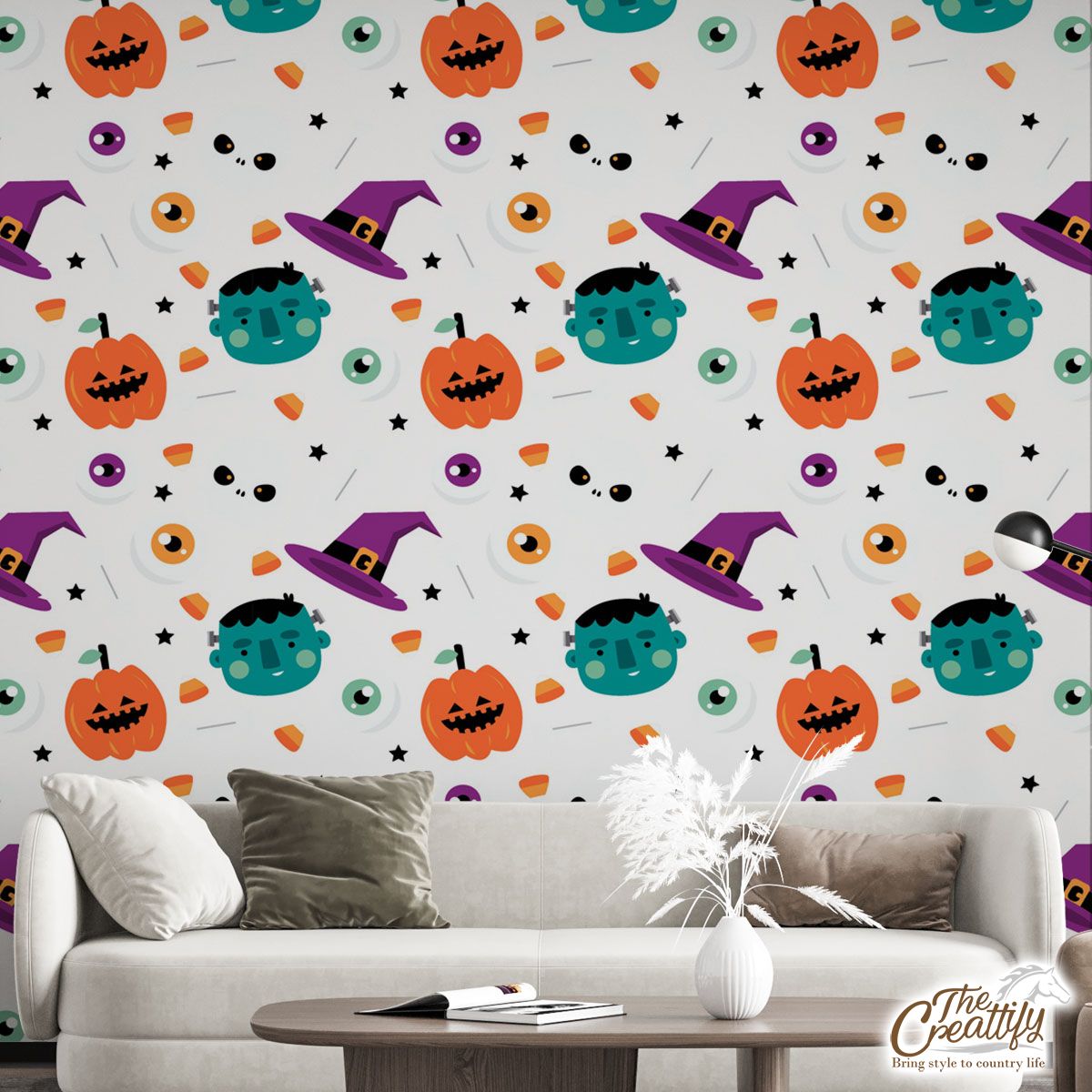 Funny Halloween Pumpkin Face, Jack O Lantern, Halloween Skeleton, Wicked Witches 1 Wall Mural