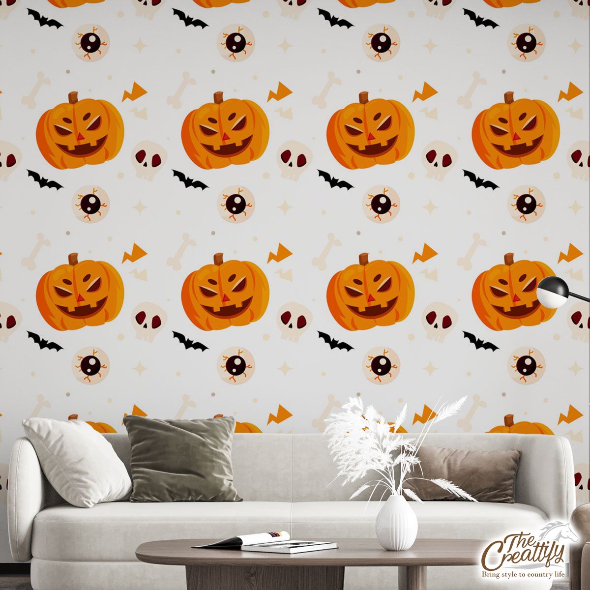 Funny Halloween Pumpkin Face, Jack O Lantern, Horror Bats Wall Mural
