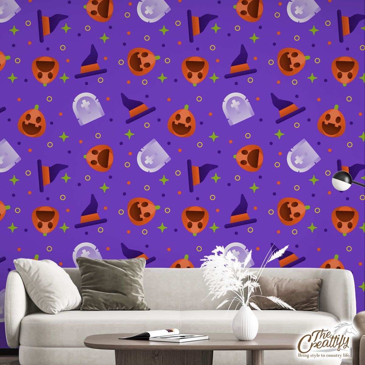 Funny Halloween Pumpkin Face, Jack O Lantern, Wicked Witches Wall Mural