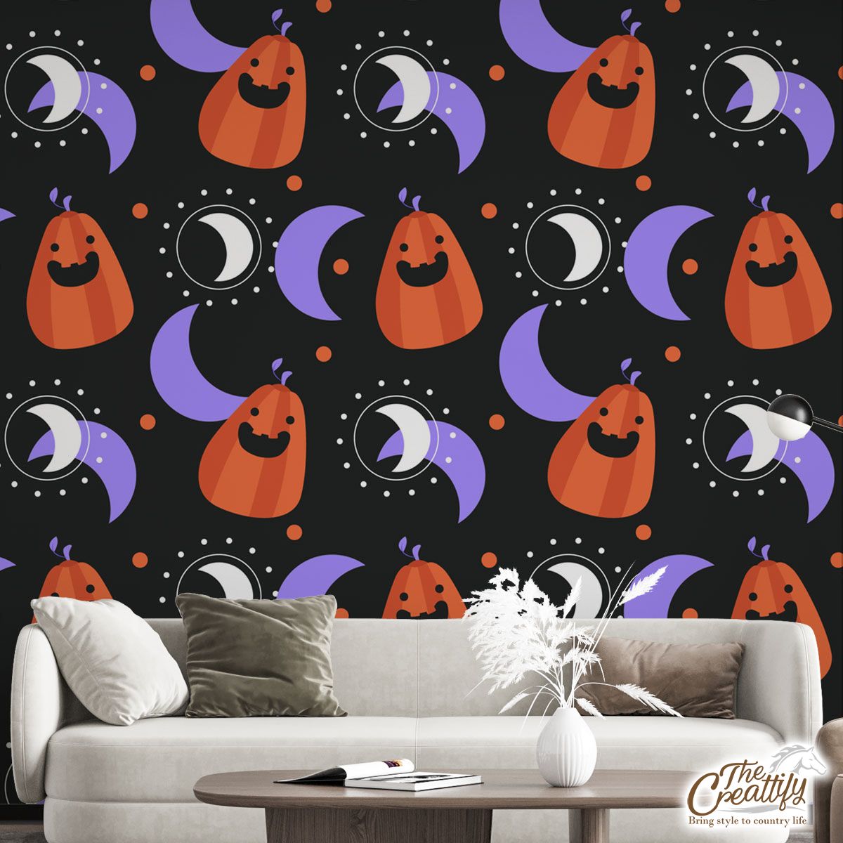Funny Pumpkin Carving With Crescent Moon Halloween Wall Mural