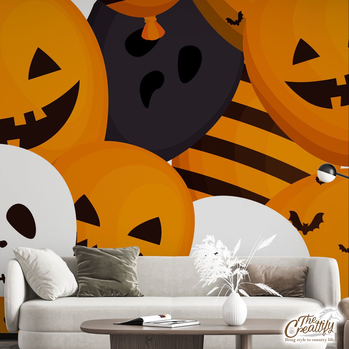 Halloween Balloons With Scary Faces Wall Mural