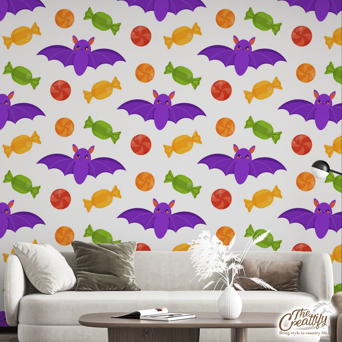 Halloween Cand and Bats Wall Mural