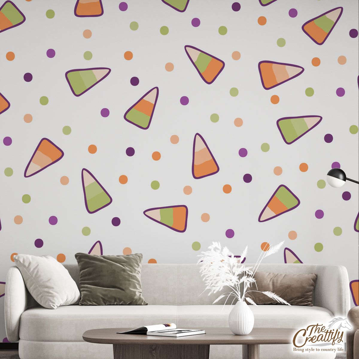 Halloween Candy Seamless Pattern With Polka Dot Wall Mural