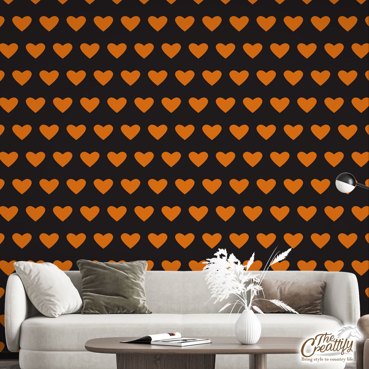 Halloween Orange Heart Seamless Pattern Wall Mural